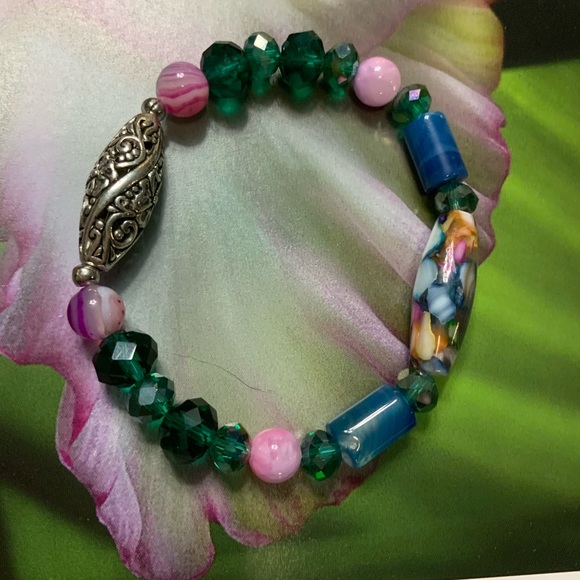 Sea Sediment Agate & Crystal Stretch Bracelet - Picture 10 of 15